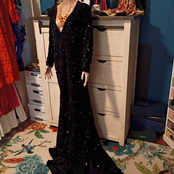 Faeriesty Elegant Black Sequin Evening Gown - Picture 1 of 7